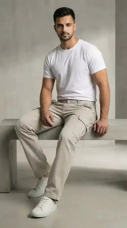 Beige Loose Fit Cargo Pants for Men in Pakistan | AT7X