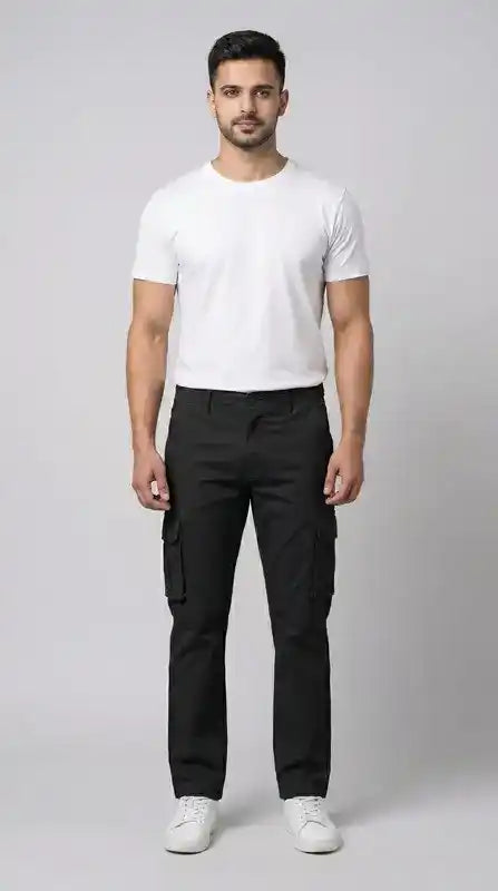 Black Straight Fit Cargo Pants for Men in Pakistan | AT7X