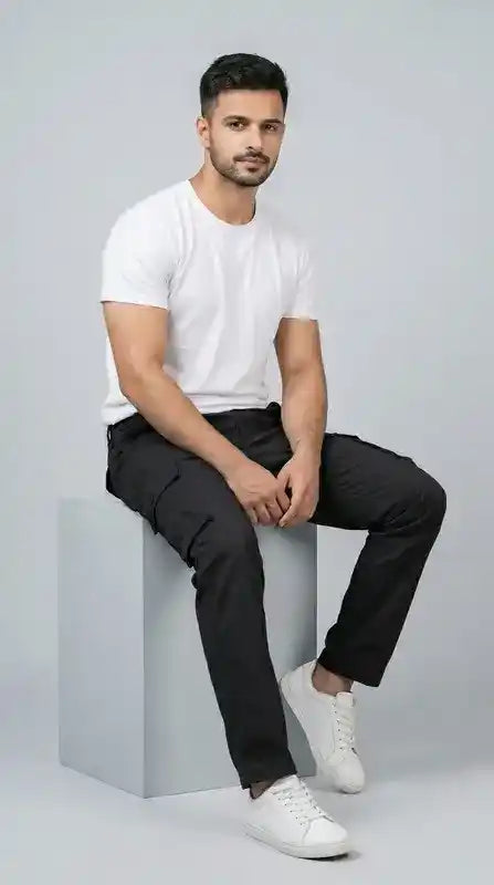 Black Straight Fit Cargo Pants for Men in Pakistan | AT7X