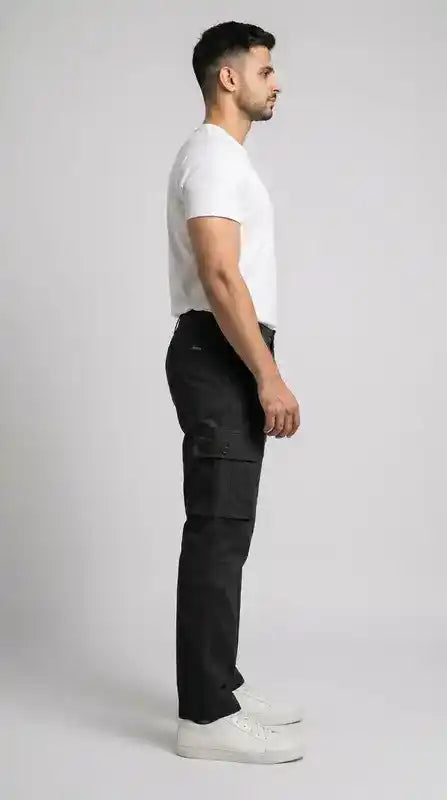 Black Straight Fit Cargo Pants for Men in Pakistan | AT7X