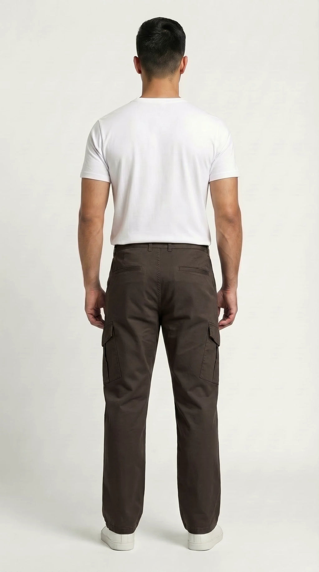 AT7X chocolate brown loose fit cargo pants for men, side view