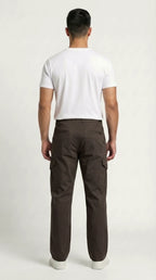 AT7X chocolate brown loose fit cargo pants for men, side view
