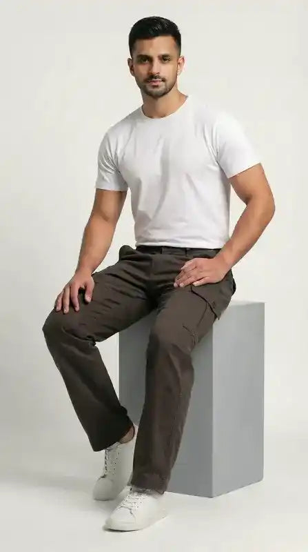 Chocolate Brown Loose Fit Cargo Pants for Men in Pakistan | AT7X