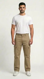 Khaki Beige Loose Fit Cargo Pants for Men in Pakistan | AT7X