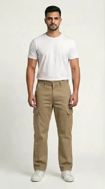 Khaki Beige Loose Fit Cargo Pants for Men in Pakistan | AT7X