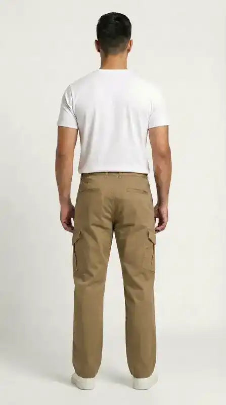 Khaki Beige Loose Fit Cargo Pants for Men in Pakistan | AT7X