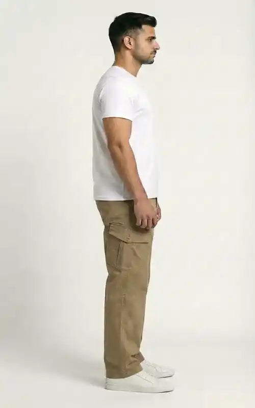 Khaki Beige Loose Fit Cargo Pants for Men in Pakistan | AT7X