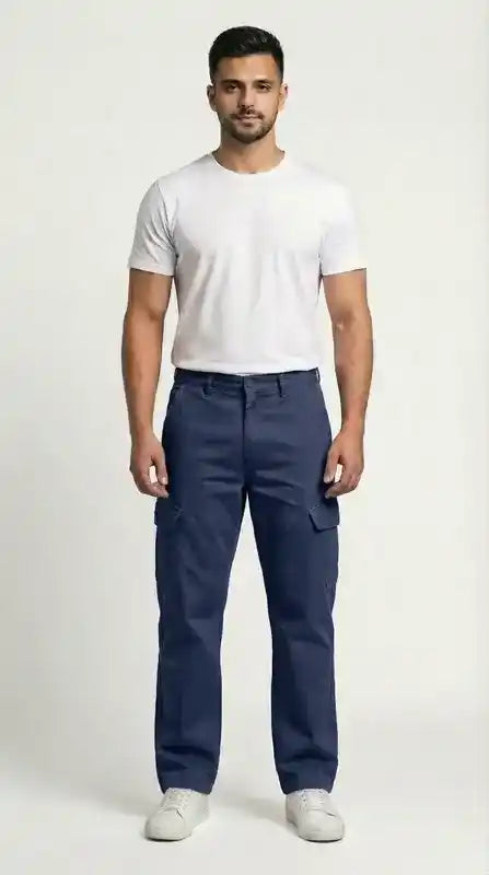 Navy Blue Loose Fit Cargo Pants for Men in Pakistan | AT7X