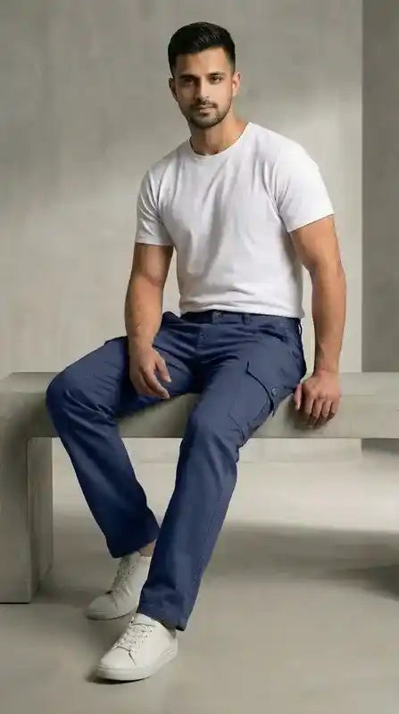 Navy Blue Loose Fit Cargo Pants for Men in Pakistan | AT7X