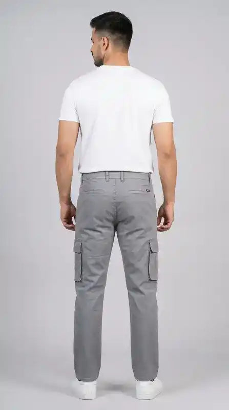 Light Grey Straight Fit Cargo Pants for Men in Pakistan | AT7X