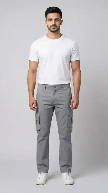 Light Grey Straight Fit Cargo Pants for Men in Pakistan | AT7X