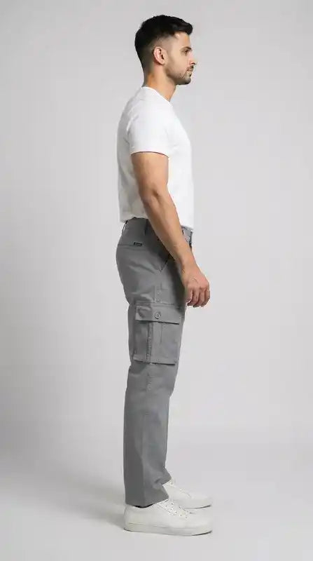 Light Grey Straight Fit Cargo Pants for Men in Pakistan | AT7X