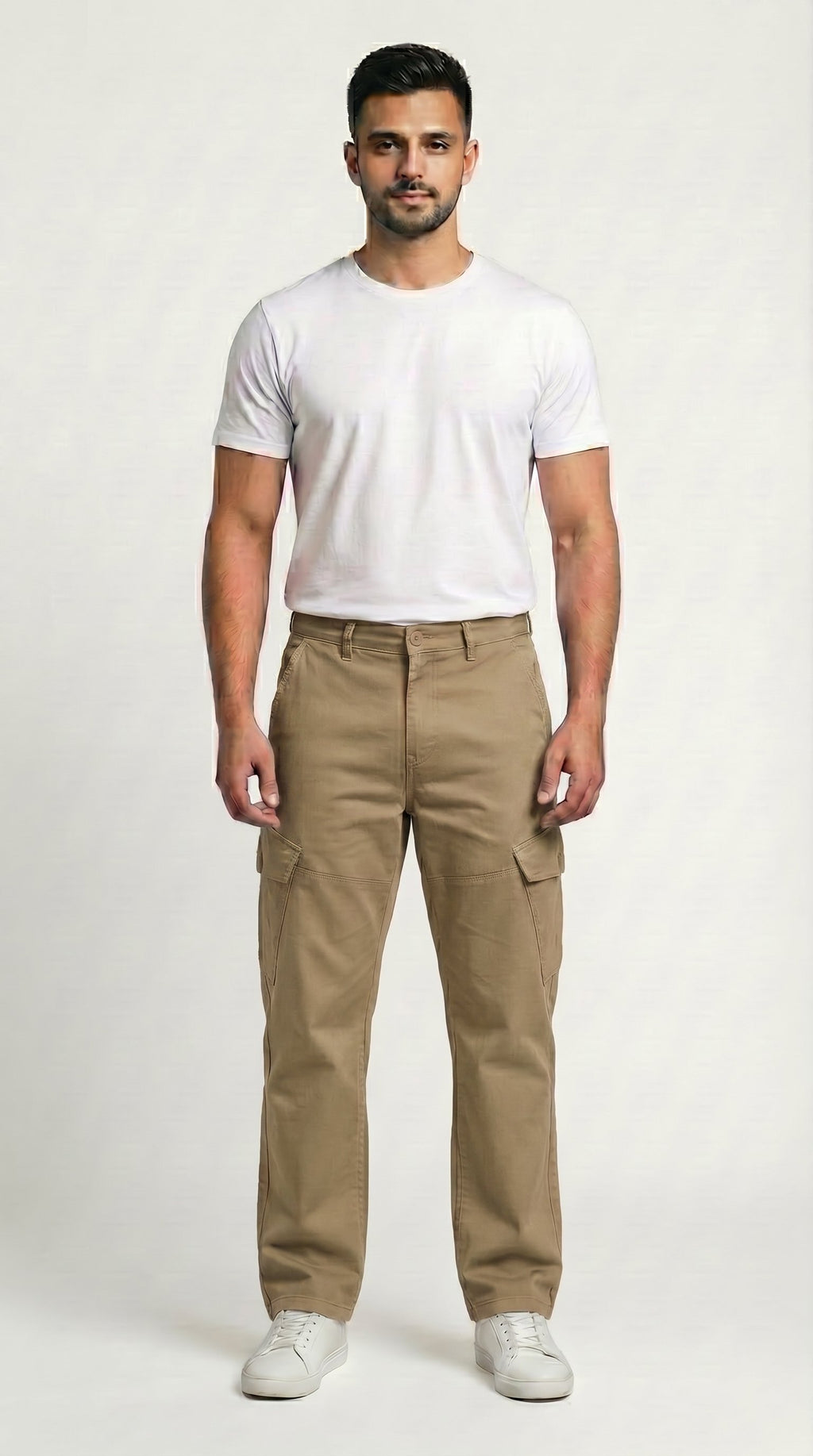 Khaki Beige Loose Fit Cargo Pants for Men in Pakistan | AT7X