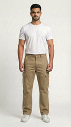 Khaki Beige Loose Fit Cargo Pants for Men in Pakistan | AT7X