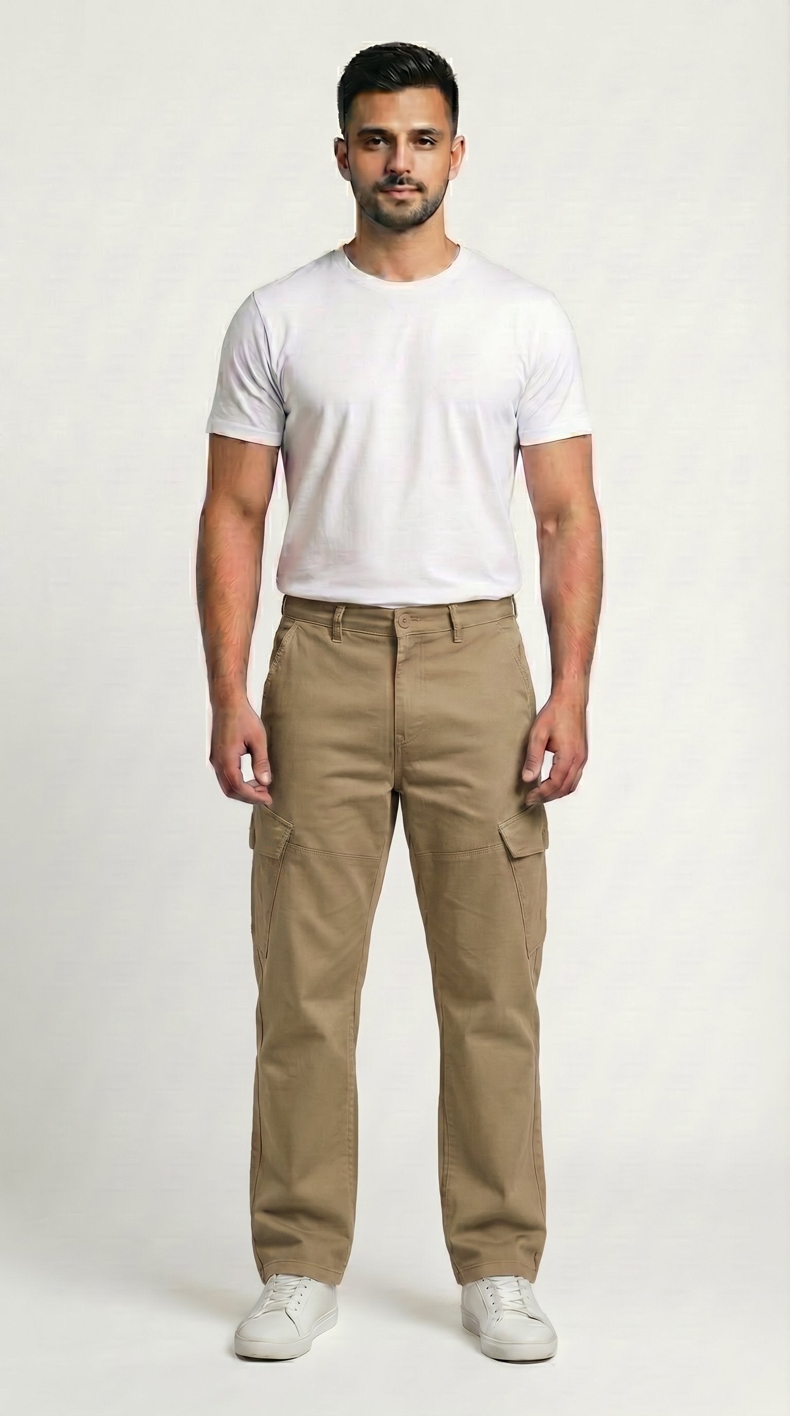 Khaki Beige Loose Fit Cargo Pants for Men in Pakistan | AT7X