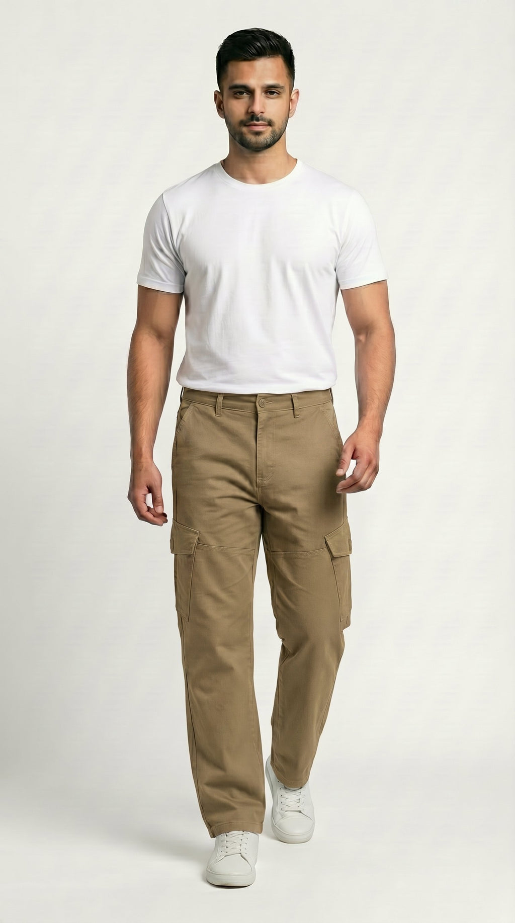 Khaki Beige Loose Fit Cargo Pants for Men in Pakistan | AT7X