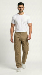 Khaki Beige Loose Fit Cargo Pants for Men in Pakistan | AT7X