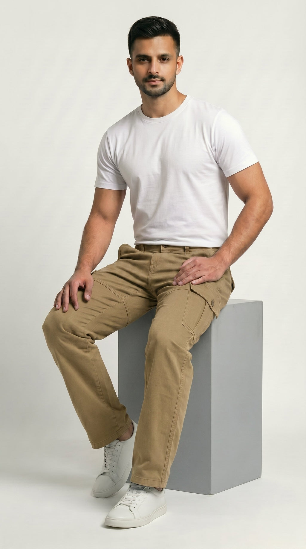Khaki Beige Loose Fit Cargo Pants for Men in Pakistan | AT7X