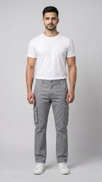 Light Grey Straight Fit Cargo Pants for Men in Pakistan | AT7X