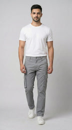 Light Grey Straight Fit Cargo Pants for Men in Pakistan | AT7X