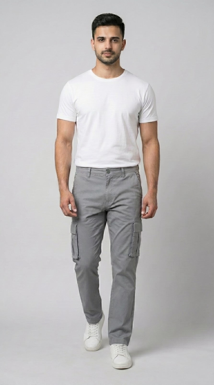 Light Grey Straight Fit Cargo Pants for Men in Pakistan | AT7X