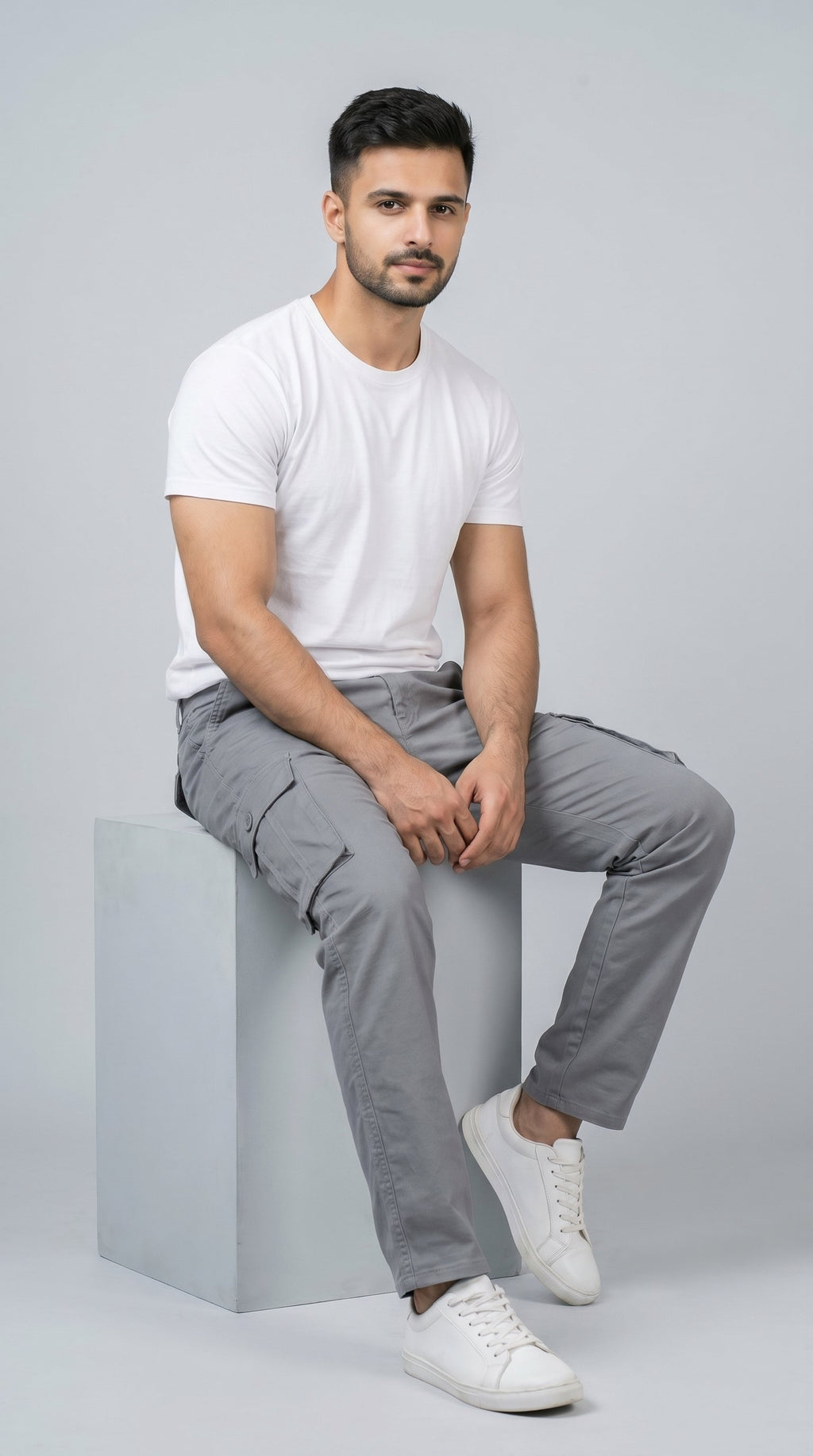 Light Grey Straight Fit Cargo Pants for Men in Pakistan | AT7X