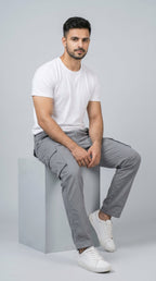 Light Grey Straight Fit Cargo Pants for Men in Pakistan | AT7X