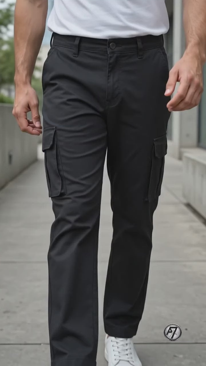 Black Straight Fit Cargo Pants for Men in Pakistan | AT7X