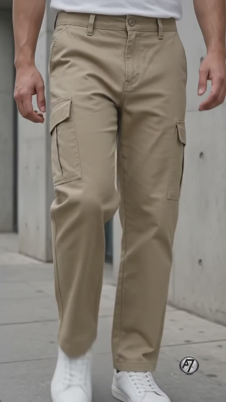 Khaki Beige Loose Fit Cargo Pants for Men in Pakistan | AT7X