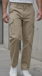 Khaki Beige Loose Fit Cargo Pants for Men in Pakistan | AT7X