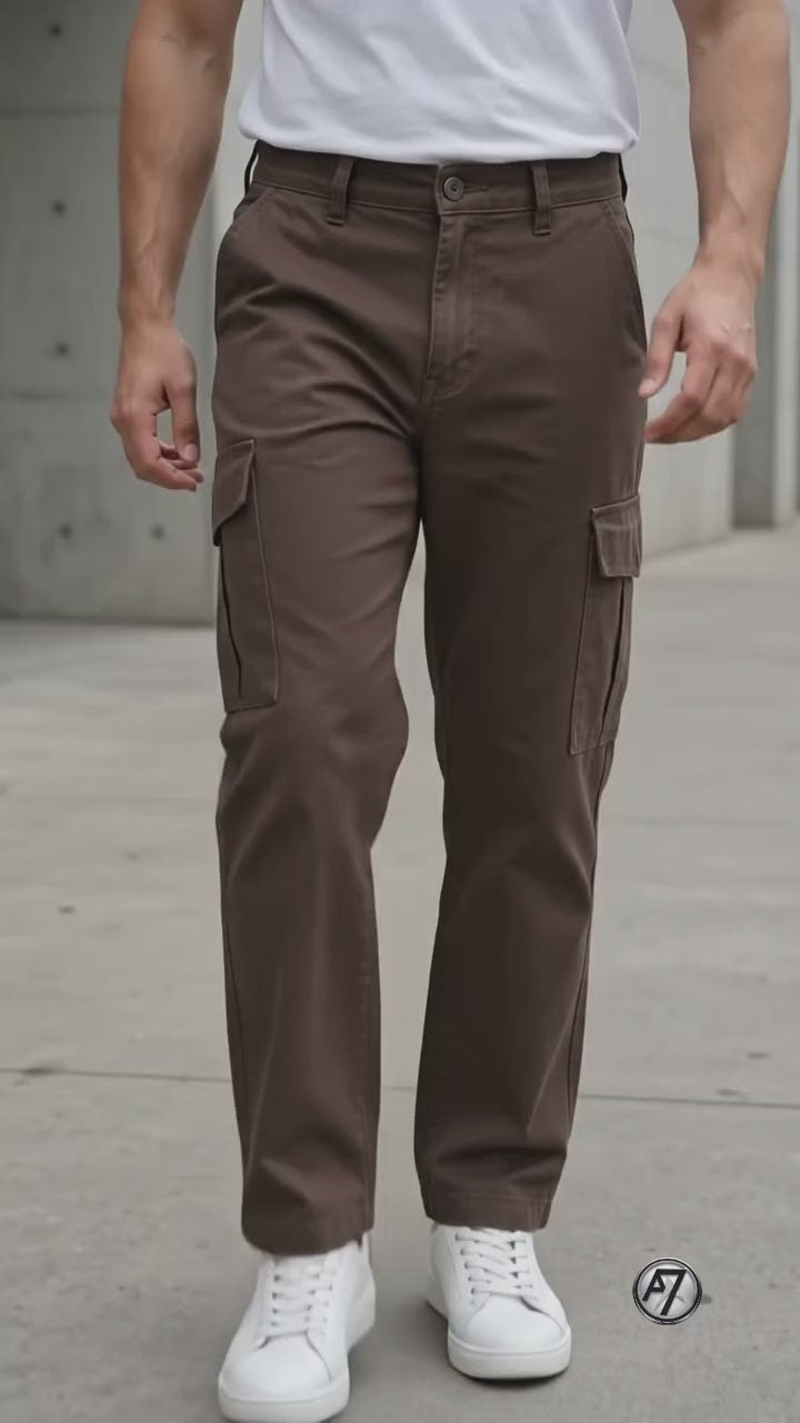 Chocolate Brown Loose Fit Cargo Pants for Men in Pakistan | AT7X
