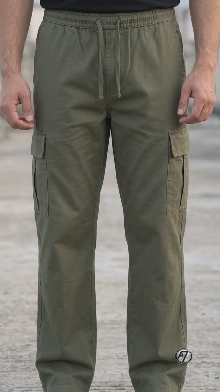 Olive Green Loose Fit Cargo Trouser for Men in Pakistan | AT7X