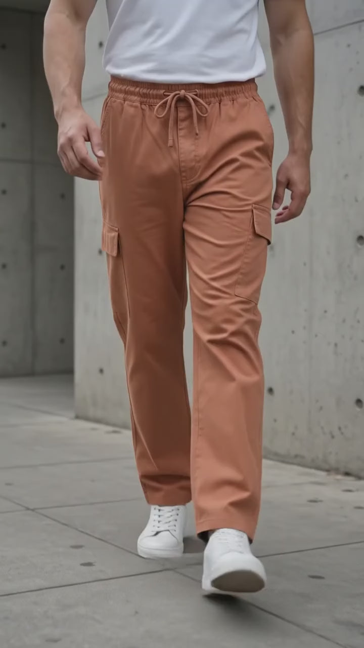 Earthy Warm 5 Pocket Loose Fit Cargo Trouser for Men in Pakistan | AT7X