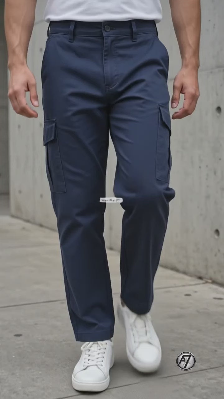 Navy Blue Loose Fit Cargo Pants for Men in Pakistan | AT7X