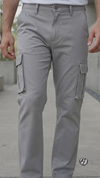 Light Grey Straight Fit Cargo Pants for Men in Pakistan | AT7X