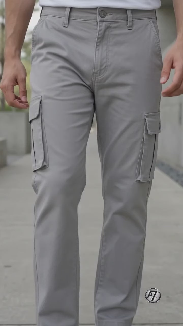 Light Grey Straight Fit Cargo Pants for Men in Pakistan | AT7X