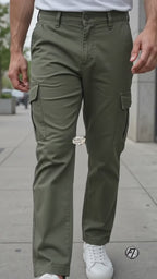 Olive Green Straight Fit Cargo Pants for Men in Pakistan | AT7X