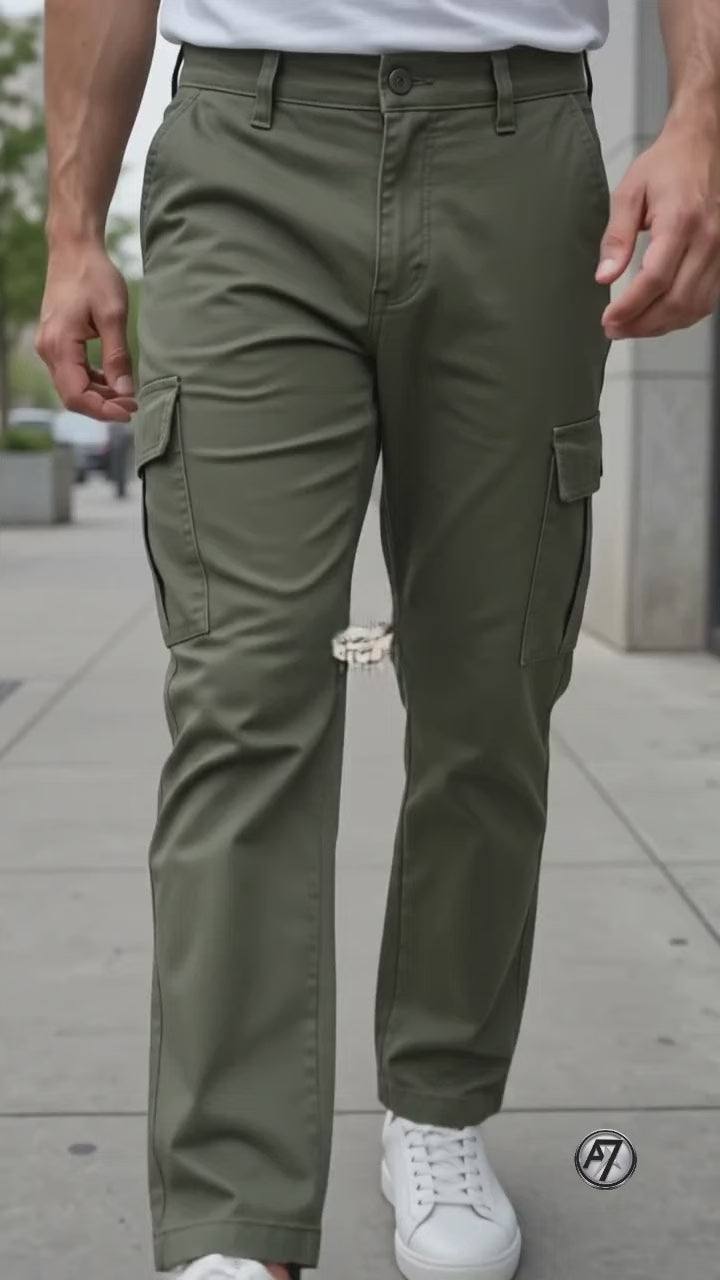 Olive Green Straight Fit Cargo Pants for Men in Pakistan | AT7X