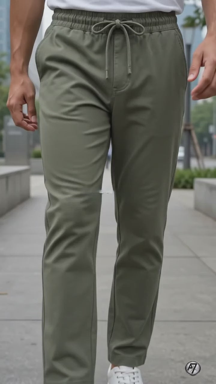 Olive Green Slim Fit Plain Trouser for Men | Made in Lahore